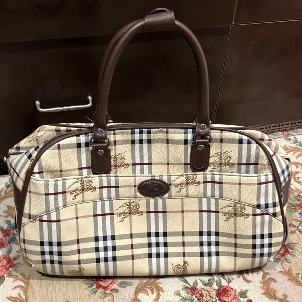 RARE Burberry Haymarket Rolling Luggage Travel Bag Weekender